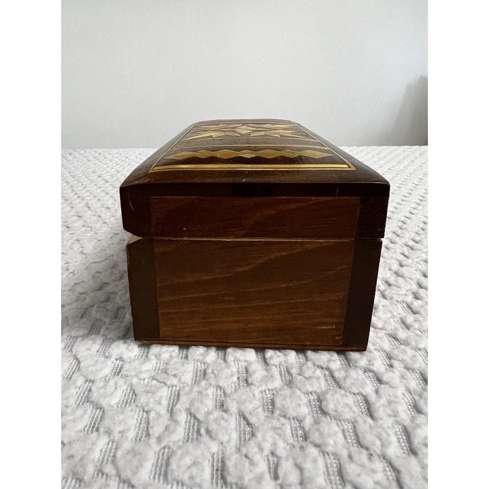 Vtg USSR Russian Inlaid Wood Jewelry Trinket Box Soviet Era MCM Boho Handmade